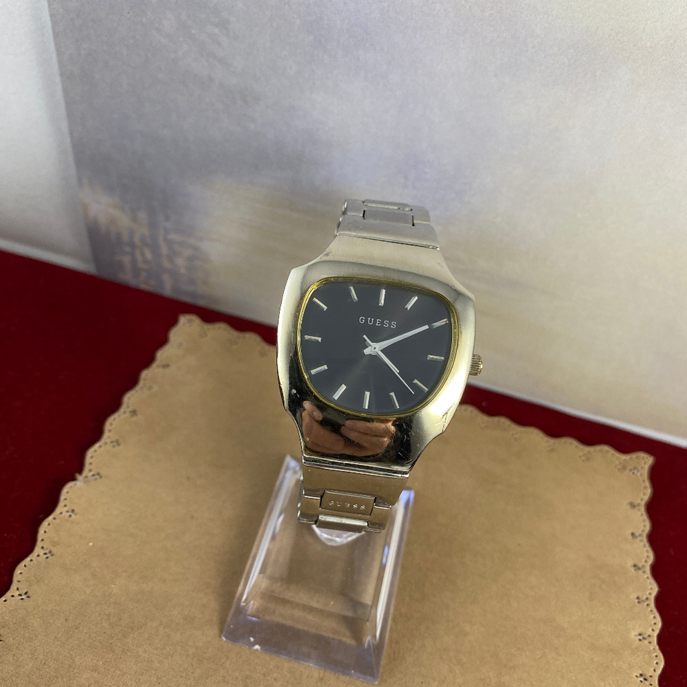 Vintage Guess Trapezoid Shape Stainles Steel Watch with traveling case